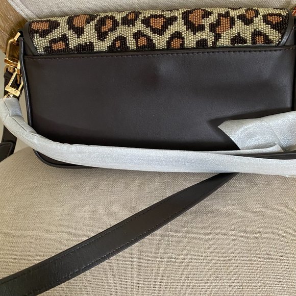 NWT Michael Kors Bradshaw Sm Leopard Beaded Leather Convertible Bag  NWT - Picture 8 of 11